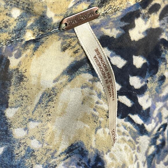 Free People Blouse XS Blue Beige Easy Rider Sheer Chiffon Button Up Top Boho - Picture 5 of 7